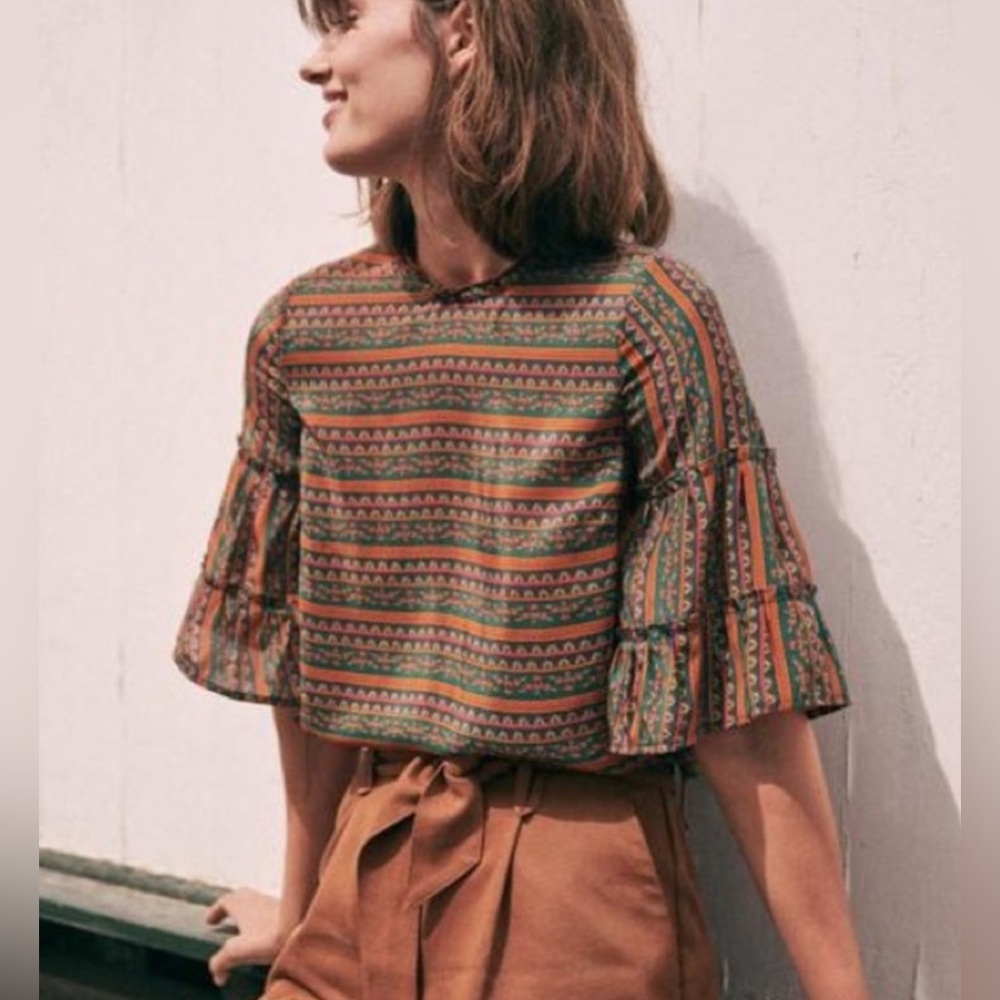 Sezane Ethel Blouse - Havana Green Orange Stripes